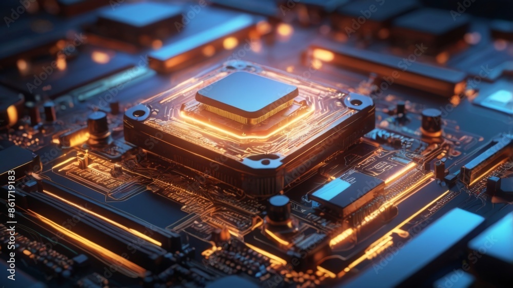 Aufkleber Abstract technology background featuring a quantum computing system with a processor and electronic circuits