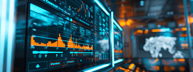 Obraz premium Digital screen displaying unpaid bills and a bankruptcy alert in a high-tech environment