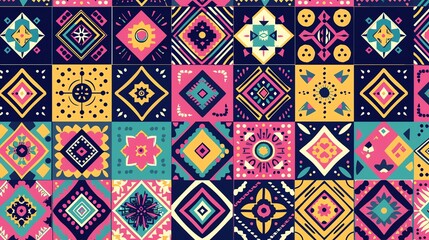 Colorful Mexican Talavera Tile Pattern. Seamless Vector Background for Textiles, Wallpaper, and Web Design