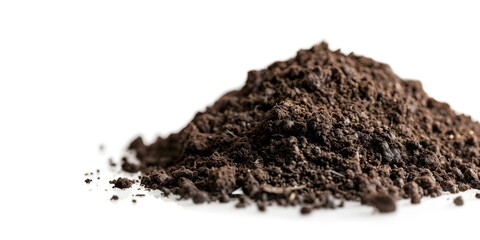 White background with a pile of soil dirt in isolation. Concept White Background, Soil Dirt, Isolated Placement
