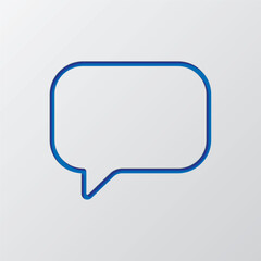 Chat, message simple icon vector. Flat design. Paper cut design. Cutted blue symbol with shadow. Gray background
