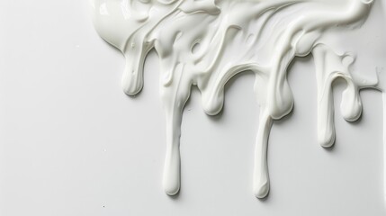 white glue dripping and spreading on plain white background closeup view product photography