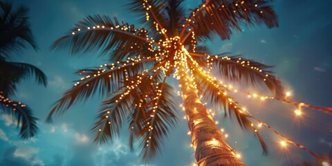 A palm tree decorated with colorful Christmas lights, perfect for winter or holiday scenes