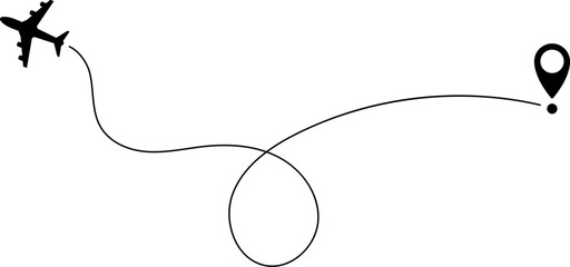 Airplane line path icon of air plane flight route with start point and line trace. Vector illustration.