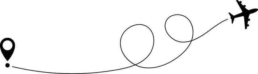 Airplane line path icon of air plane flight route with start point and line trace. Vector illustration.