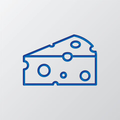 Cheese simple icon vector. Flat design. Paper cut design. Cutted blue symbol with shadow. Gray background