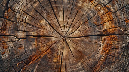 Fototapeta premium wood grain texture of felled tree stump warm brown tones closeup abstract photo