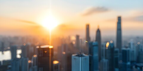 Fototapeta premium Captivating sunset skyline of a modern city featuring dynamic architecture and bustling business sector. Concept Modern Architecture, City Skylines, Sunset Views, Urban Landscapes, Business Districts