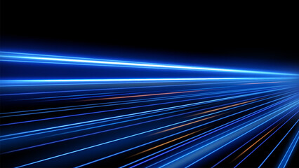 Blue Light Trails, Long Time Exposure Motion Blur Effect, Vector Illustration
