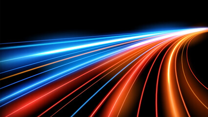 Colorful Light Trails, Long Time Exposure Motion Blur Effect, Vector Illustration