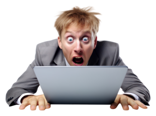 PNG A panic office worker portrait computer laptop.