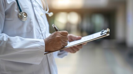 Medical Professional in Action Expert Hands with Clipboard and Stethoscope