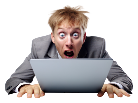 PNG A panic office worker portrait computer laptop.