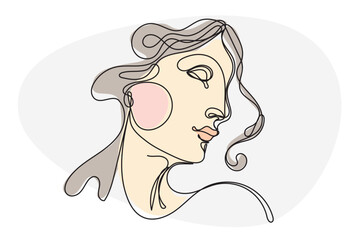 Woman Face One Line Drawn Portrait. Doodle Outline Line Monoline Woman Face Black Curve Icon. Vector Line Woman Head Illustration	
