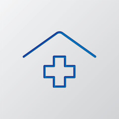 Clinic, hospital logo simple icon vector. Flat design. Paper cut design. Cutted blue symbol with shadow. Gray background