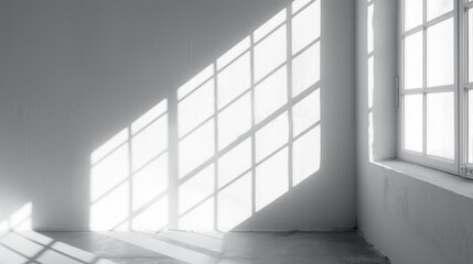 Fototapeta premium A black and white photo of sunlight streaming through a window, perfect for use in interior design or architectural projects