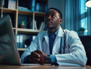 Obraz premium Scientist typing away at his laptop, possibly conducting research or analyzing data