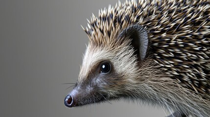 Obraz premium A close up of a hedgehog's face. The hedgehog has a brown and white coat and is looking at the camera