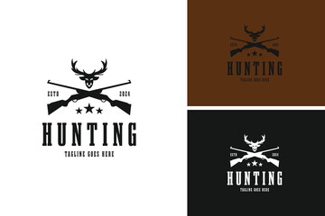 Deer head and riffle logo design vector illustration template idea