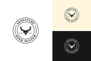 Hunting deer logo design vector illustration template idea