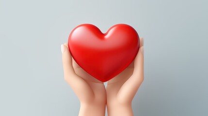 Obraz premium Realistic 3d hand holding red heart love shape 