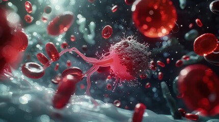 Cancer Cell Invasion Intricate Microscopic Battle of Red Blood Cells in Biological Environment