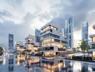 3D rendering Smart building construction concept design for urban city illustration. AI generated