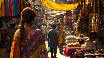 Bustling Urban Marketplace Lone Figure Amidst Vibrant Chaos