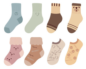 Vector Kids summer socks with cute  print Pastel colours