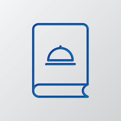 Cookbook simple icon vector. Flat design. Paper cut design. Cutted blue symbol with shadow. Gray background