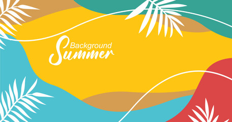 Summer background with tropical leaves. Vector illustration in trendy flat style.