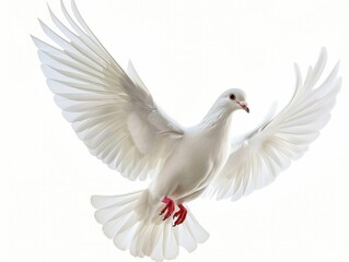 Obraz premium Beautiful Flying white dove isolated on a white background. AI generated image
