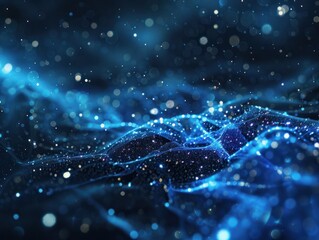 Blue science technology light glowing particles background. AI generated image