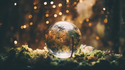 Vintage Globe on Wooden Table with Warm Ambient Lighting