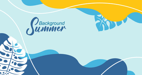 Summer background with tropical leaves. Vector illustration in trendy flat style.