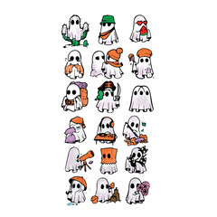 Fototapeta premium Halloween pumpkin and ghost vector illustration, T-shirt prints, pumpkin with bow