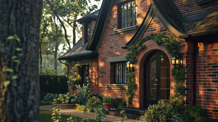 A classic red brick house stands as an enduring symbol of timeless charm. The rich texture and warm hues create an inviting and comforting ambiance, blending tradition with enduring style.