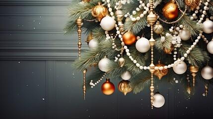 Naklejka premium fir tree branches with decorations