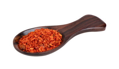 pile of red pepper in wood spoon on transparent png