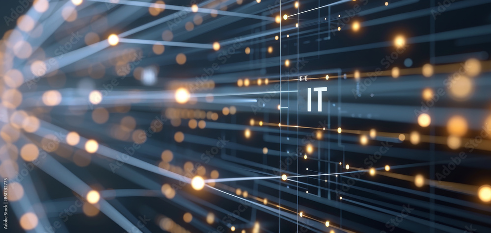 Poster Blue digital tech background with IT icon, circuit board and cyber network concept
