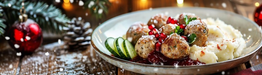 A plate of hearty Swedish meatballs served with creamy mashed potatoes