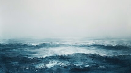 Fototapeta premium Abstract painting of a serene seascape in shades of blue and white.