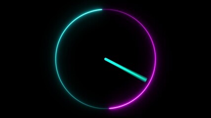Analog neon sing clock icon animation ,on black background.