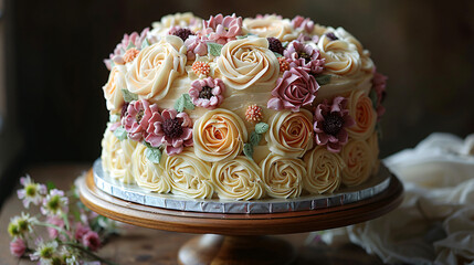 Fototapeta premium Cake with butter cream flowers