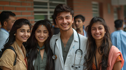 Fototapeta premium Group of happy Indian medical students posing for a photo.generative ai