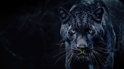 Obraz premium Close-up view of a black leopard's face with distinctive markings