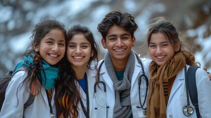 Group of happy Indian medical students posing for a photo.generative ai