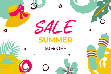 Colorful summer sale  background. Horizontal poster, banner,greeting card, header for website