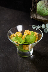 Delicious Apple-Flavored Ice Cream with Baked Apple Topping in Glass Dish