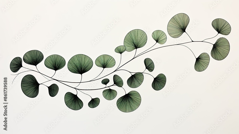 Wall mural simple ink line drawing of ginkgo leaves  - Wall murals